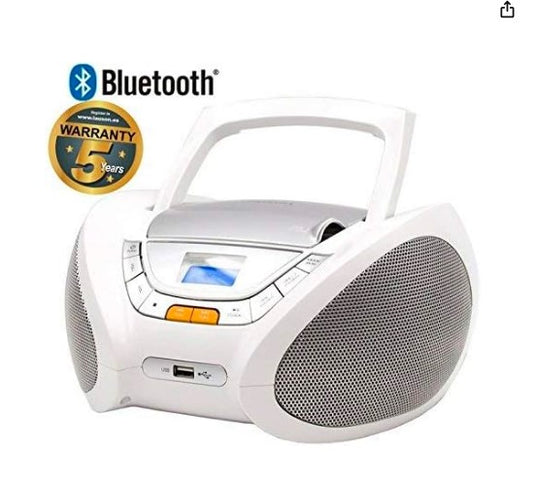 Lauson Radio CD Portátil Bluetooth USB, Blanco