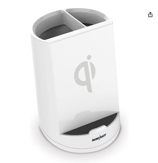 miniBatt PowerCUP – Cargador inalámbrico Qi (10W) con lapicero (Blanco)