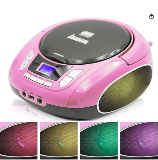 Lauson Radio CD Portátil Rosa | Reproductor CD/MP3 con USB, AUX-IN, Bluetooth