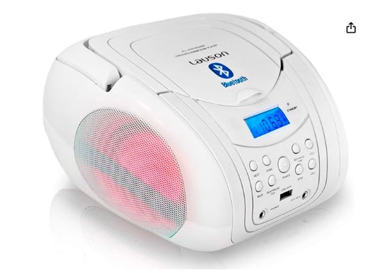 Lauson CP451 Radio Boombox Portátil | FM/AM, CD, USB, Lector de Tarjetas SD | LED Blanco