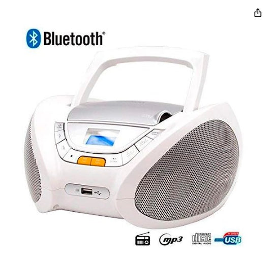 Lauson Radio CD Portátil Bluetooth USB, Blanco