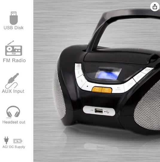 Lauson CP445 Boombox Portátil| Estéreo con Auriculares (Negro)