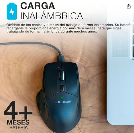 JLab JBuds Ratón Inalámbrico | Bluetooth + USB, Multidispositivo, Recargable y Ergonómico