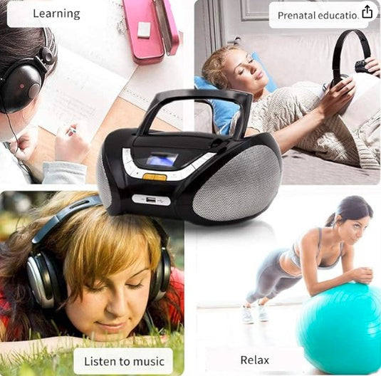 Lauson CP445 Boombox Portátil| Estéreo con Auriculares (Negro)