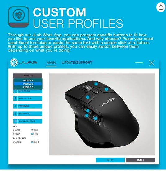 JLab Epic – Ratón Inalámbrico Bluetooth/USB