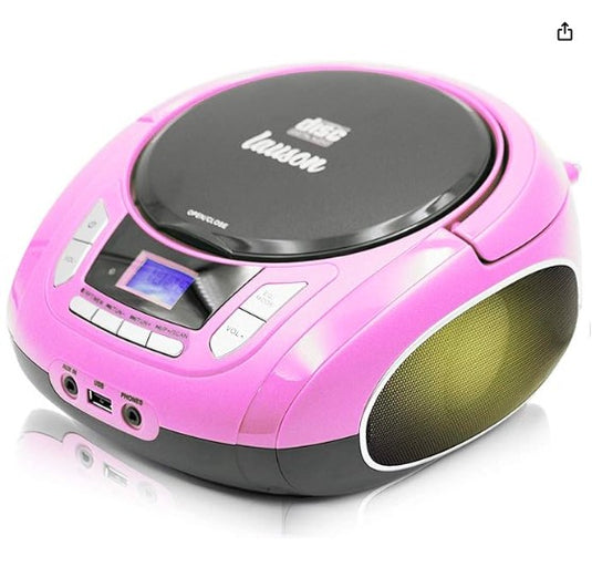 Lauson Radio CD Portátil Rosa | Reproductor CD/MP3 con USB, AUX-IN, Bluetooth