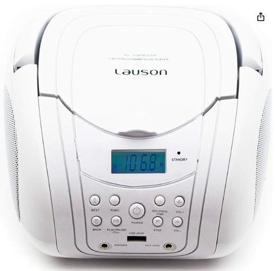 Lauson Radio CD Portátil Blanco | Reproductor CD/MP3 con USB y Radio FM PLL