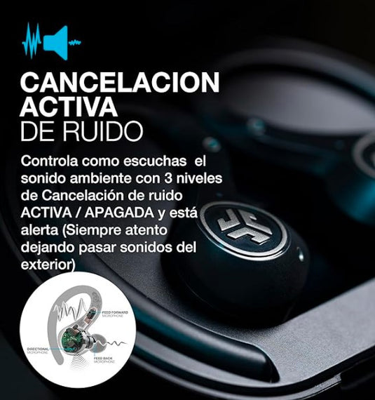 JLab Epic Air Sport ANC Auriculares Inalámbricos Deportivos | Cancelación de Ruido, 55+ Horas de Batería y Modo Película