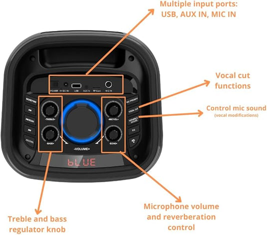 Altavoz Bluetooth Karaoke Portátil con Luces LED