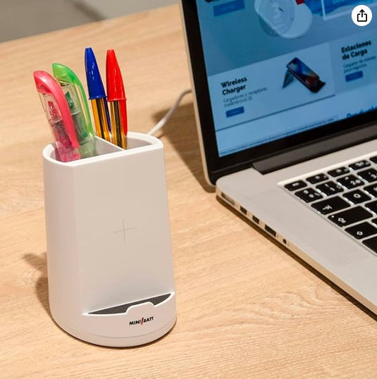 miniBatt PowerCUP – Cargador inalámbrico Qi (10W) con lapicero (Blanco)