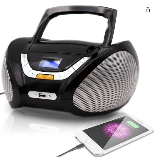 Lauson CP445 Boombox Portátil| Estéreo con Auriculares (Negro)