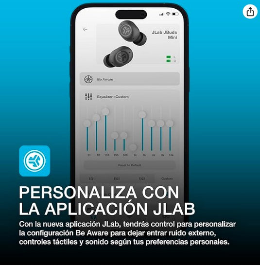 Auriculares Inalámbricos JLab JBuds Mini – True Wireless, 20+ Horas, EQ Personalizable, Negro