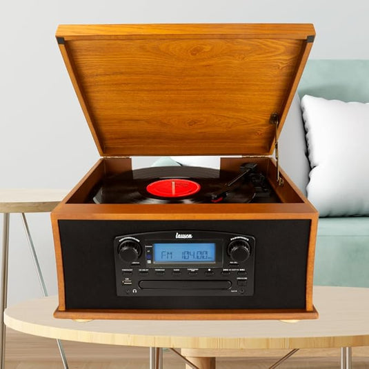 Tocadisco Clásico De Madera CD-Mp3 bluetooth - 3 Velocidades y Altavoces Estéreo