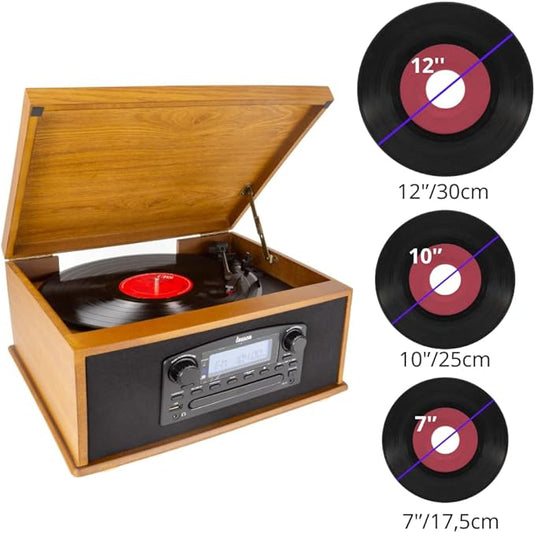 Tocadisco Clásico De Madera CD-Mp3 bluetooth - 3 Velocidades y Altavoces Estéreo