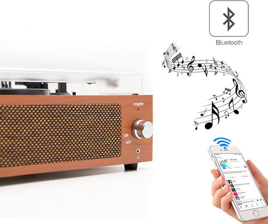 Tocadiscos Vintage Bluetooth con Altavoces y USB + Aguja de repuesto de Regalo