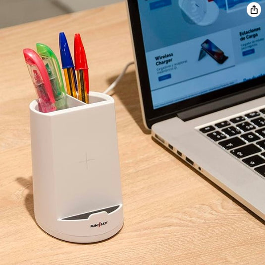 miniBatt PowerCUP – Cargador inalámbrico Qi (10W) con lapicero (Blanco)