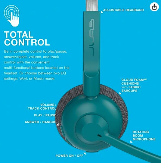 Auriculares Inalámbricos JLab GO Work Pop con Micrófono – 50h de Batería, Bluetooth Multipunto