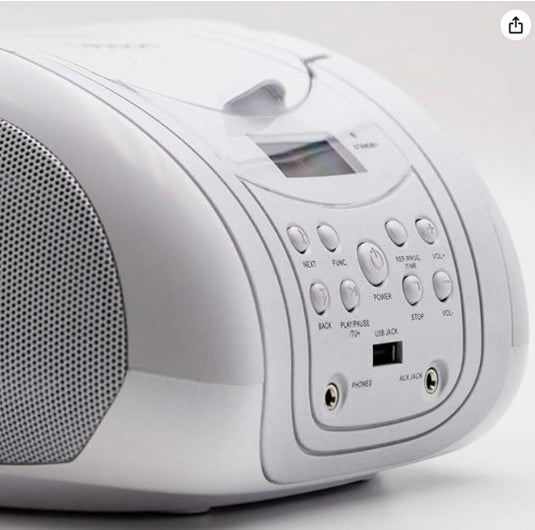 Lauson Radio CD Portátil Blanco | Reproductor CD/MP3 con USB y Radio FM PLL