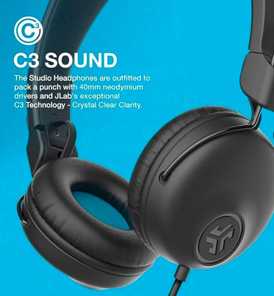 JLab Auriculares con Cable Audio Studio | Sonido C3 Claro y Cómodo Diseño On-Ear