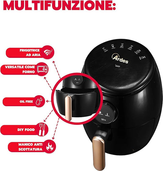 Freidora de Aire 2 Litros Con Pantalla Digital - Temp. 60 Minutos y 200°c