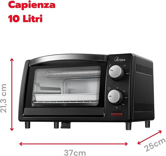 Horno Eléctrico Capacidad 10 Litros con Luz Interna Termostato y Temporizador