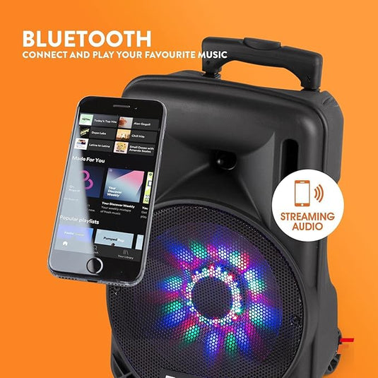 Altavoz Portátil de 10" (450W, Bluetooth, Micrófono Inalámbrico, USB/SD, LED)