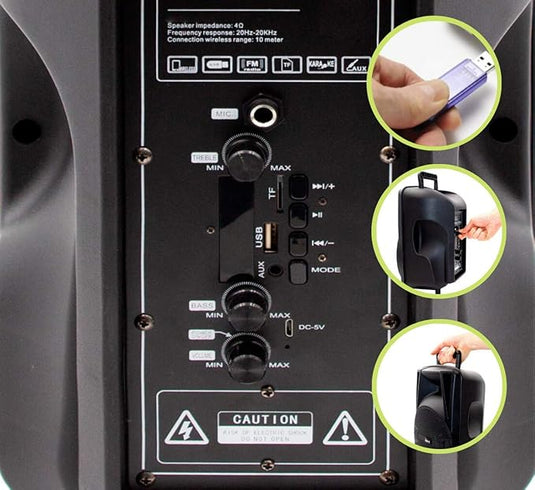 Altavoz Portátil Bluetooth | Luces | USB | Karaoke | Batería 12h | Radio