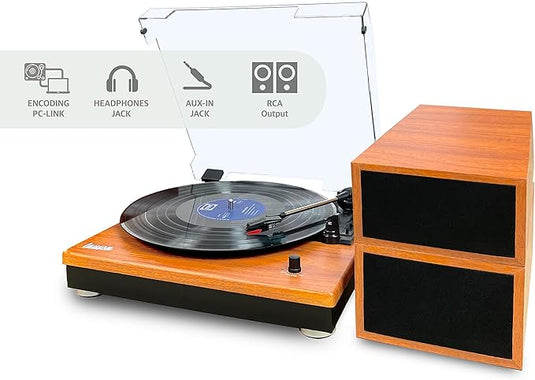 Tocadiscos Vintange Roble Bluetooth con Altavoces 2X10W - 3 Velocidades