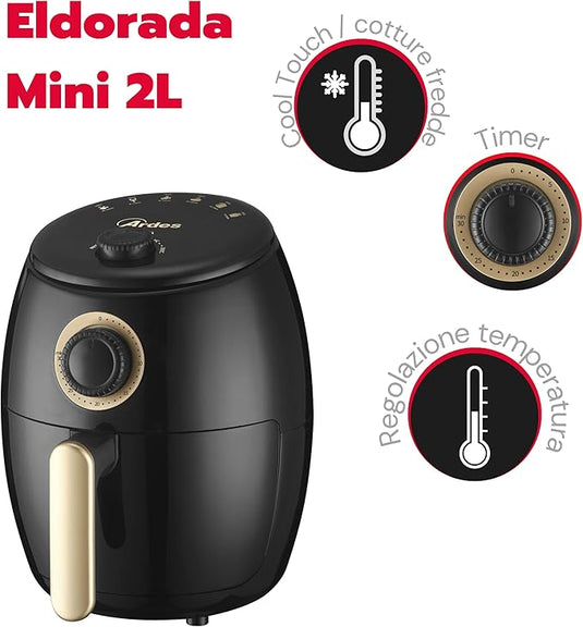 Freidora de Aire de 2 Litros con Temporizador 30' y hasta 200°c