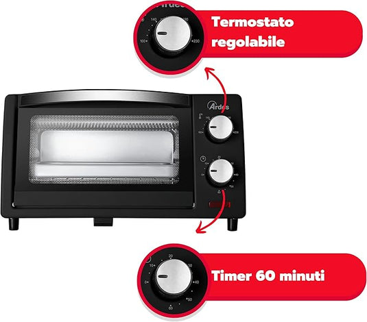 Horno Eléctrico Capacidad 10 Litros con Luz Interna Termostato y Temporizador