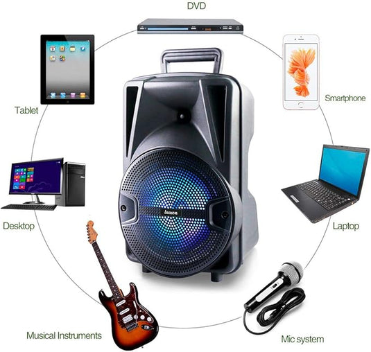 Altavoz Portátil Bluetooth | Luces | USB | Karaoke | Batería 12h | Radio