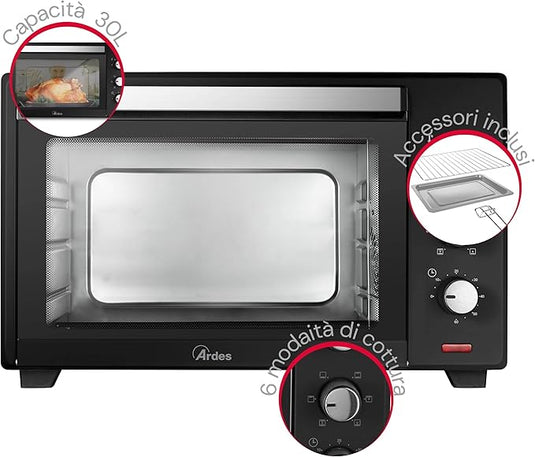 Horno Eléctrico Ventilado 30 Litros con 6 Funciones de cocción