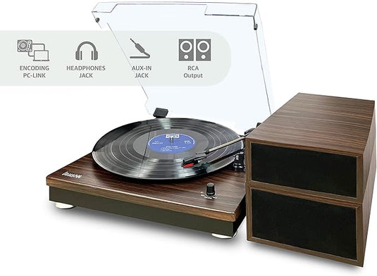 Tocadiscos Vintange Wengué Bluetooth con Altavoces 2X10W - 3 Velocidades