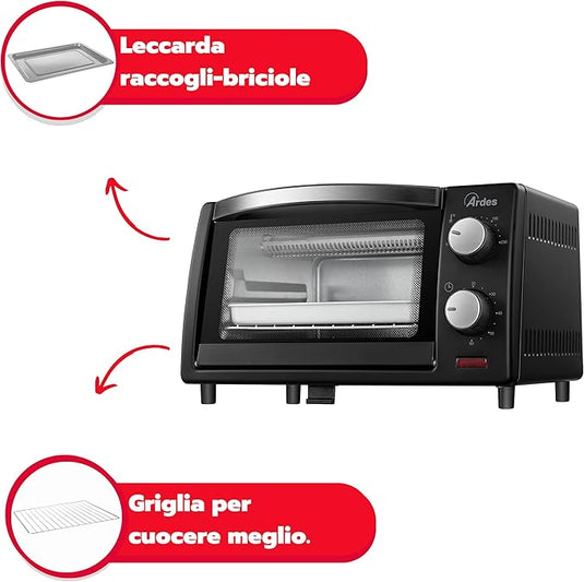 Horno Eléctrico Capacidad 10 Litros con Luz Interna Termostato y Temporizador