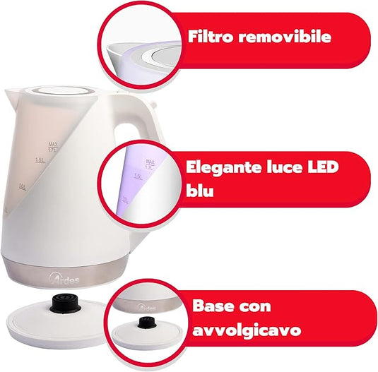 Hervidor de agua eléctrico sin cables Capacidad 1,7