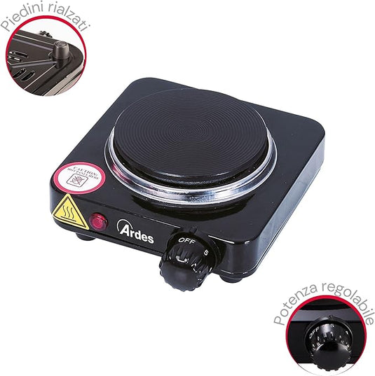 Hornillo eléctrico 1 Placa en Acero - 9,5 cm con Regulación Temperatura