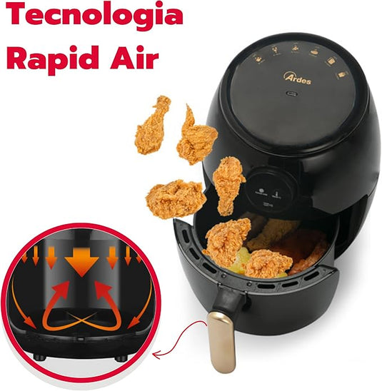 Freidora de Aire 2 Litros Con Pantalla Digital - Temp. 60 Minutos y 200°c