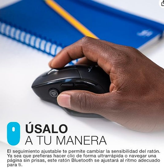 JLab JBuds Ratón Inalámbrico | Bluetooth + USB, Multidispositivo, Recargable y Ergonómico
