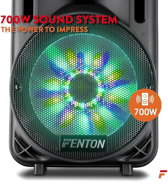 Altavoz Portátil de 12" (700W, Bluetooth, Micrófono Inalámbrico, USB/SD, LED)