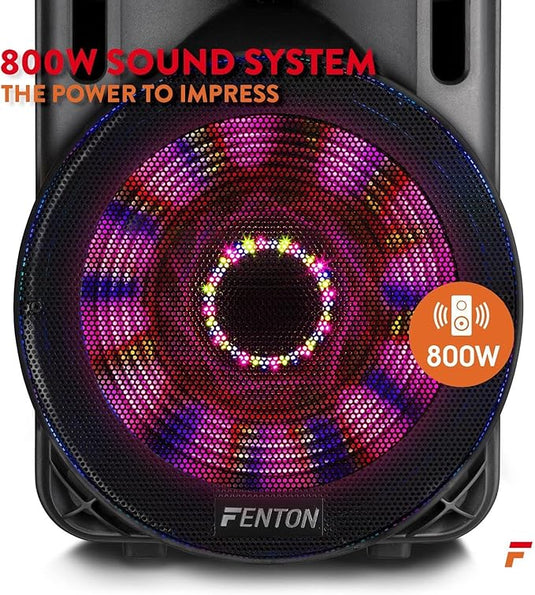 Altavoz Portátil de 15" (800W, Bluetooth, Micrófono Inalámbrico, USB/SD, LED)