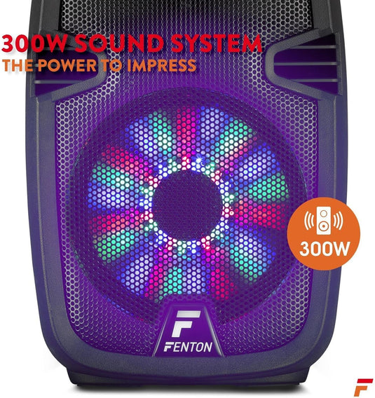 Altavoz Portátil de 8" con Batería e Iluminación LED (300W, Bluetooth, Micrófono)