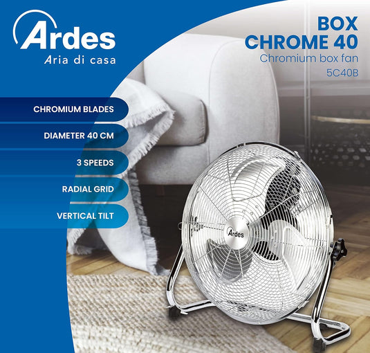 Ventilador de Suelo – Cromado, Silencioso y Potente