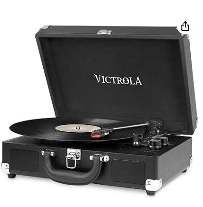 Victrola Suitcase: Tocadiscos Portátil con Estilo Vintage y Tecnología Bluetooth, Negro