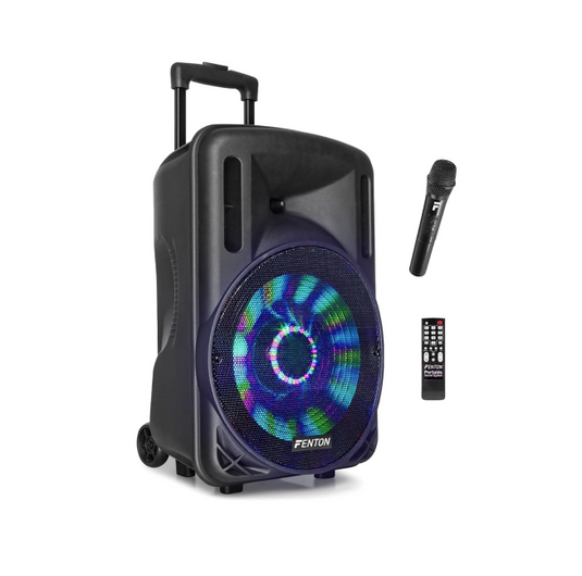Altavoz Portátil de 12" (700W, Bluetooth, Micrófono Inalámbrico, USB/SD, LED)