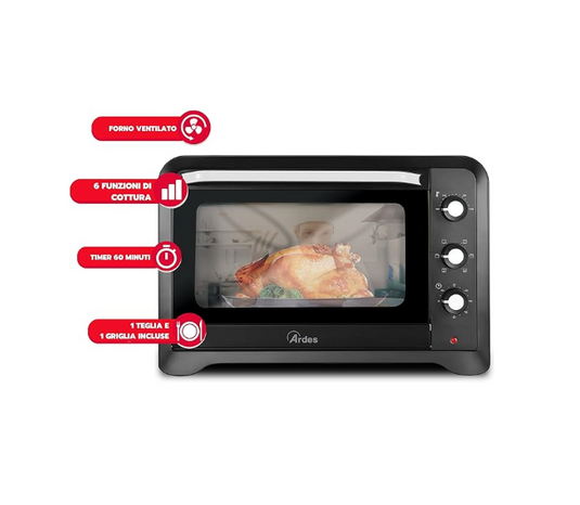 Horno Eléctrico Ventilado de 64L con 6 Modos de Cocción