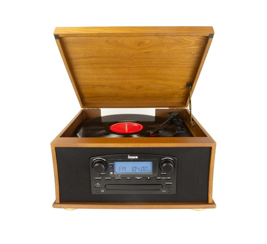 Tocadisco Clásico De Madera CD-Mp3 bluetooth - 3 Velocidades y Altavoces Estéreo