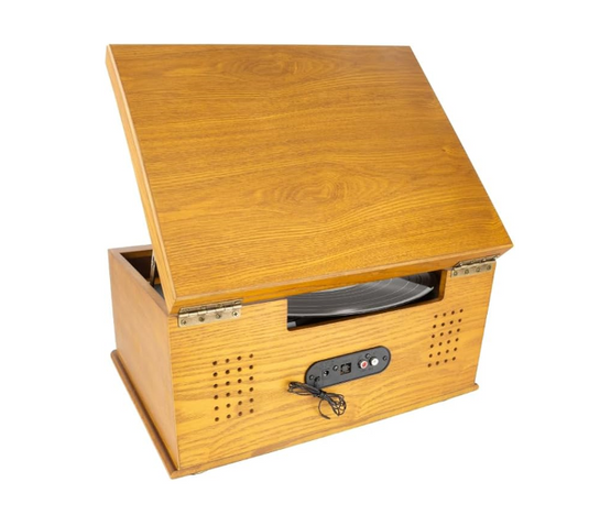 Tocadisco Clásico De Madera CD-Mp3 bluetooth - 3 Velocidades y Altavoces Estéreo