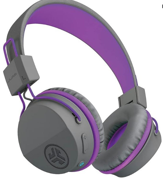 JLab JBuddies Studio | Auriculares Bluetooth para Niños, Limitador de Volumen 85 dB, Micrófono, 24h de Batería, Over-Ear, Púrpura
