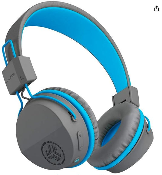 JLab JBuddies Studio | Auriculares Bluetooth para Niños, Limitador de Volumen 85 dB, Micrófono, 24 Horas de Batería, Diseño Over-Ear, Azul
