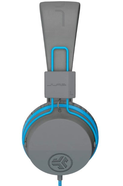 JLab JBuddies Studio – Auriculares con Cable para Niños con Limitador de Volumen y Micrófono (Gris/Azul)